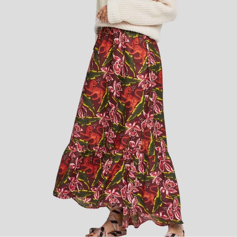 Scotch & Soda Maison Scotch Hawaiian Floral Animal Print Maxi Skirt with Pockets